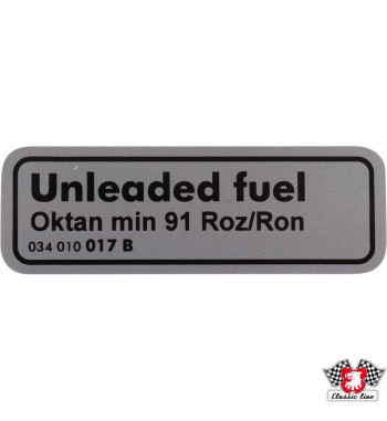 Naklejka, "Unleaded fuel Oktan min 91 Roz/Ron"

